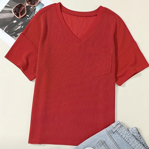 Women’s Coral Orange Ribbed Shirt V-Neck T-Shirt XL NWOT - Picture 3 of 9